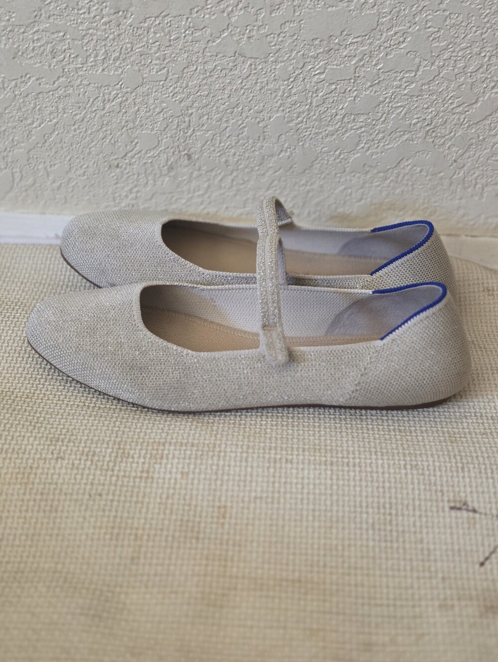 Rothy's Neutral Sparkle  Flats with Blue Trim